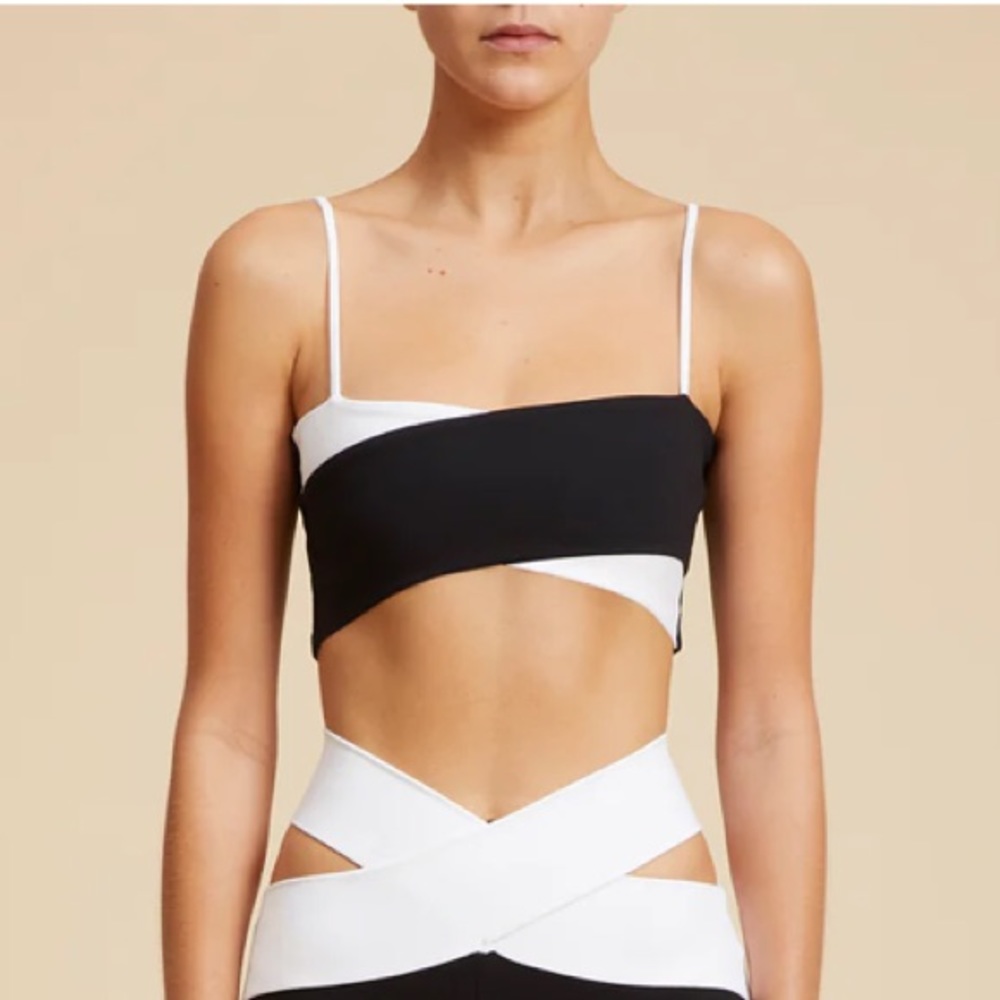 Live the Process Black and Cream Criss-Cross Sports Bra